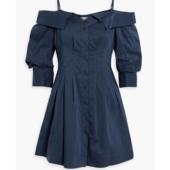 SIMKHAI Coda cold-shoulder pleated cotton-blend poplin dress size small - Picture 6 of 7